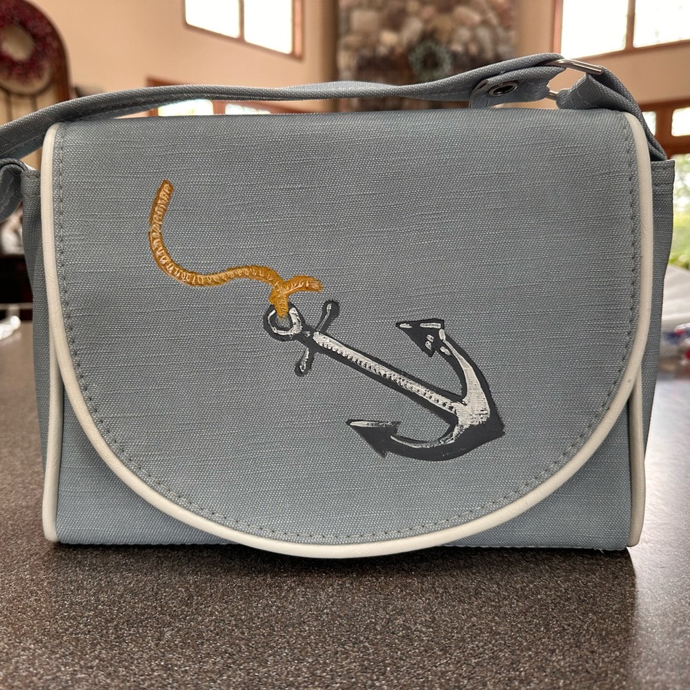 Vintage Original Florida Keys Handbag Made From Boat Canvas, Hand Painted Anchor